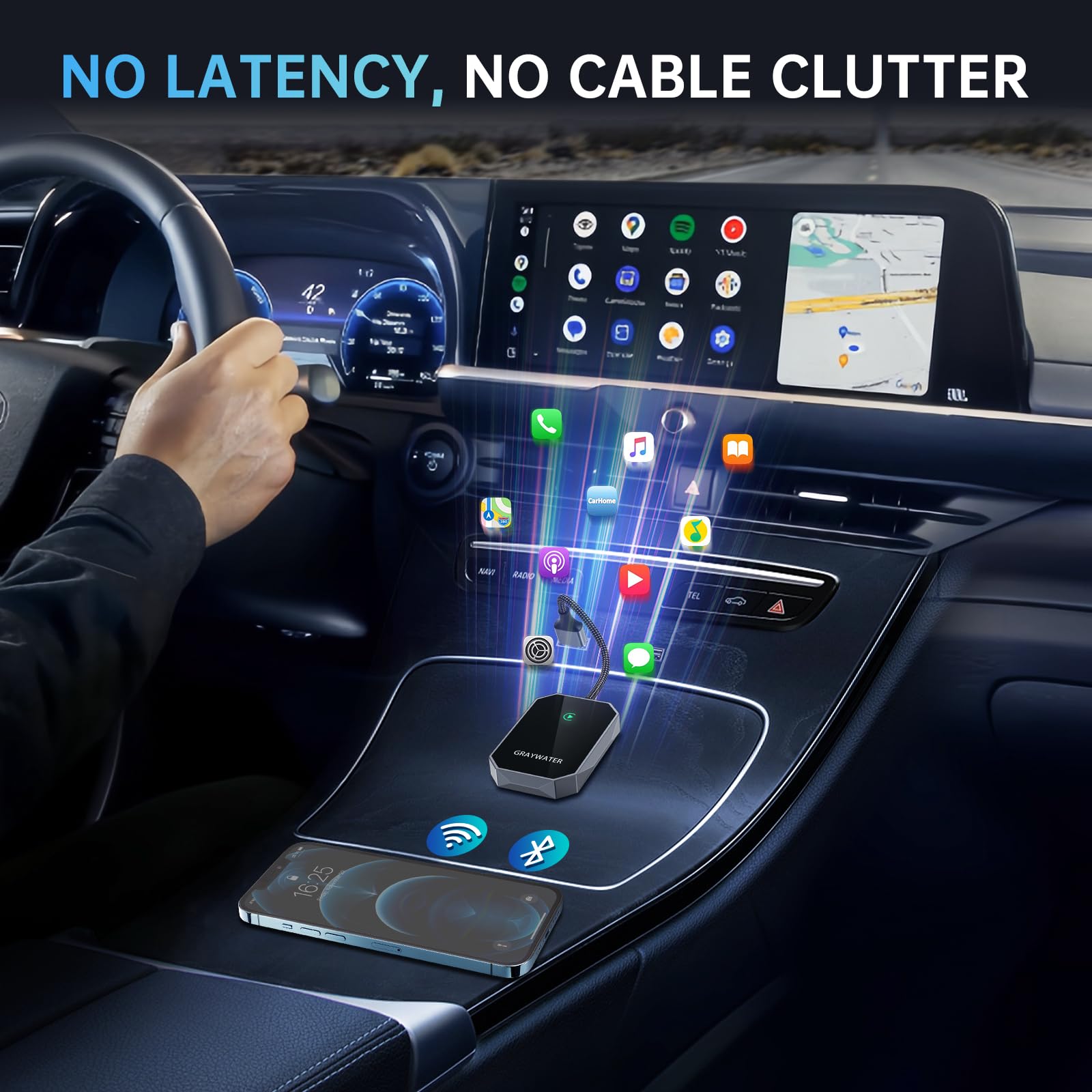 Graywater Wireless Carplay Adapter, Convert Oem Wired To Wireless Car Play Dongle Fit For Cars 2015+ & For Apple Iphone Ios 10+,